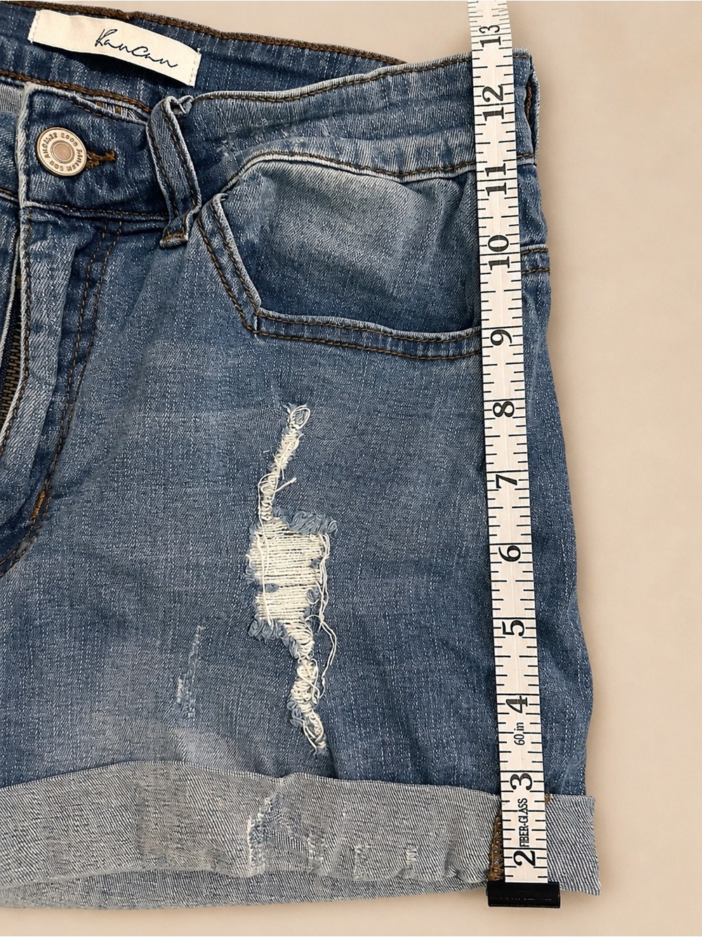 KanCan High Rise Distressed Cuffed Denim Shorts Size 5/26 - Picture 5 of 9
